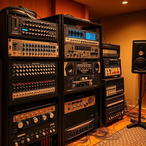 Equipment rack showcasing high-end preamps and processors.